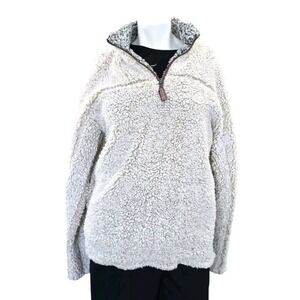 True Grit Womens Sherpa Fleece Faux Fur Jacket Pullover Size Small 1/4 Zip Brown